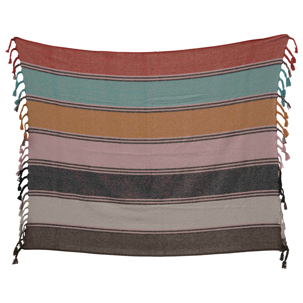 Hello Honey® Multicolor Stripe Recycled Cotton Blend Throw Blanket with Braided Fringe